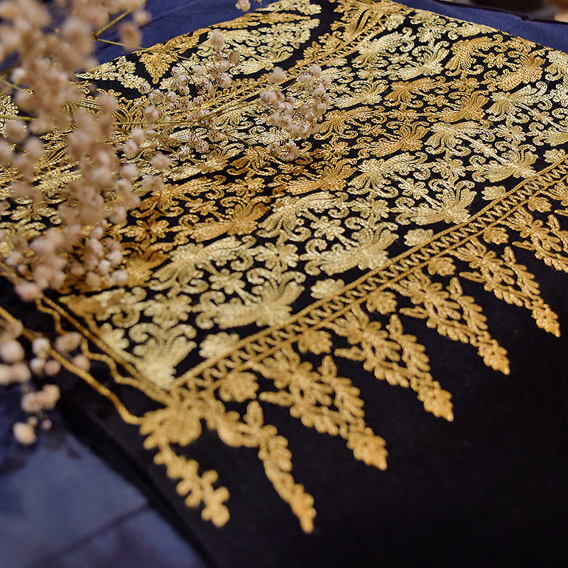 Aari Full Jaal Stole - Black & Gold embroidery