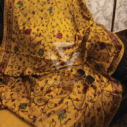 Kashmiri Aari Jaal with Border Shawl - Mustard Shade